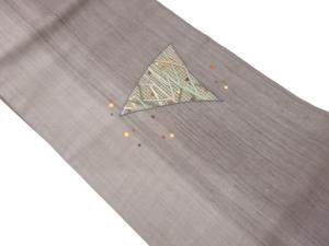 手織り紬汕頭刺繍幾何学模様名古屋帯